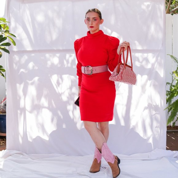 Vintage 1980s red dress with puffy sleeves - Picture 4 of 4